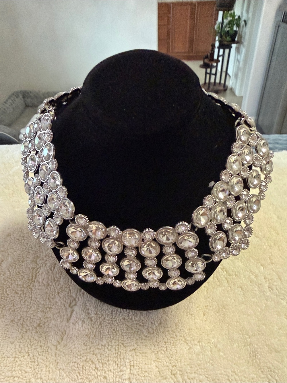 Crystal Statement Collar Necklace - Silver Tone